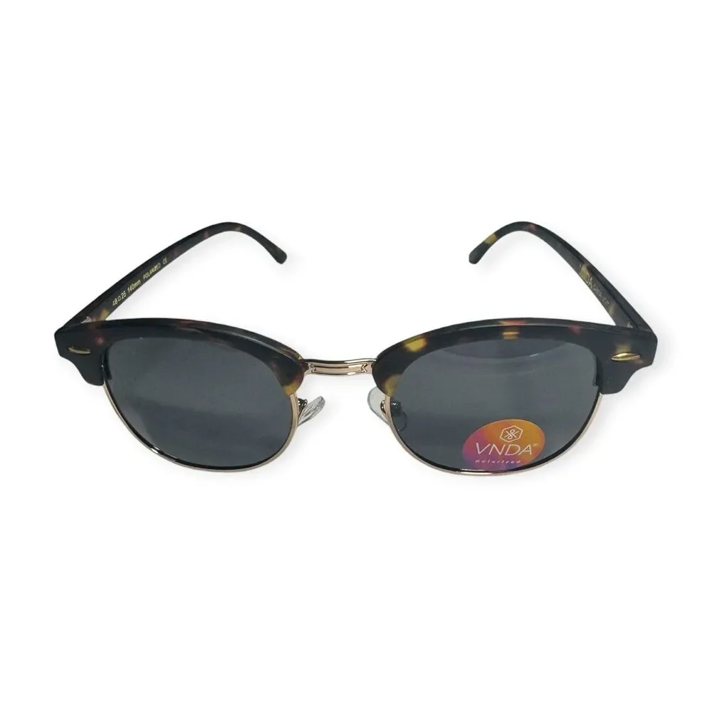 VNDA Tortoise Shell Polarized Sunglasses Gray Round Lenses w/ Case New